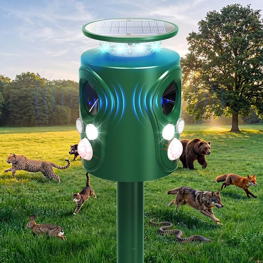 360° Solar Ultrasonic Animal Repeller Outdoor - Deer Cat Squirrel Repellent Devices with Eagle & Wolf Sound, Motion Sensor Bird Raccoon Deterrent, IP66 Waterproof (Deep Green)