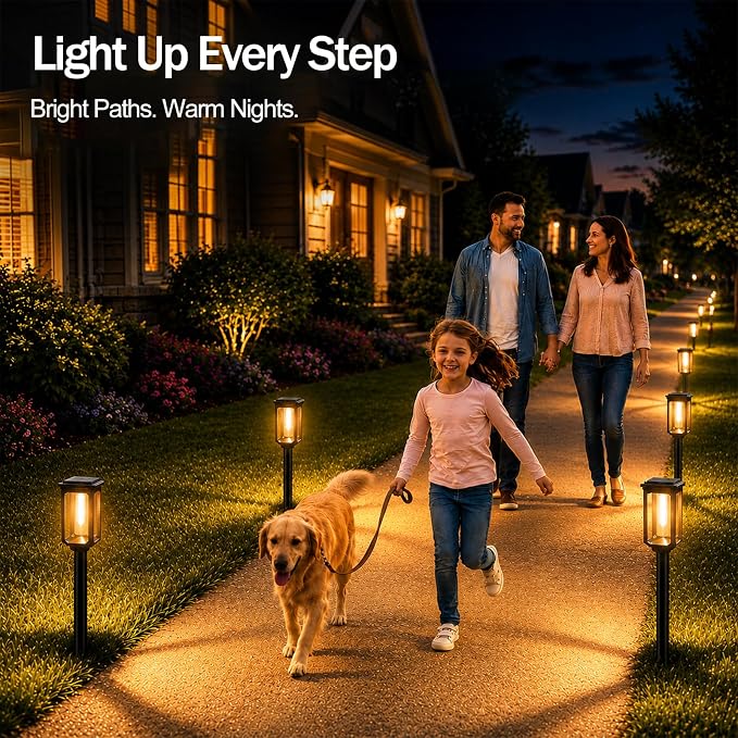 Tenmiro-Solar-Pathway-Lights-Outdoor-4 Pack-LED-Solar-Powered-Garden-Lights-Waterproof-IP65-Outdoor-Light-for-Yard-Lawn-Patio-Path-Walkway-Driveway-Decor-3000K