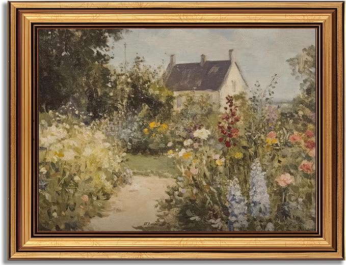 Devunaty Gold Framed Vintage Painting Wall Art Nature Wildflower Landscape Wall Decor Country Farmhouse Garden Floral Pictures Rustic Cottagecore Aesthetic Poster for Bathroom Living Room 16"x24"