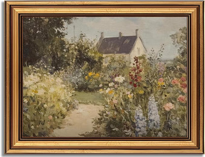 Devunaty Gold Framed Vintage Painting Wall Art Nature Wildflower Landscape Wall Decor Country Farmhouse Garden Floral Pictures Rustic Cottagecore Aesthetic Poster for Bathroom Living Room 16"x24"