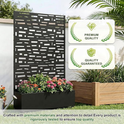 Casaphoria Metal Raised Garden Bed with Trellis and Wheels, 72"x47"x16" Planter Box for Climbing Plants, Vegetables & Vines, Features Drainage Holes and Privacy Screen (Black-Gerald)