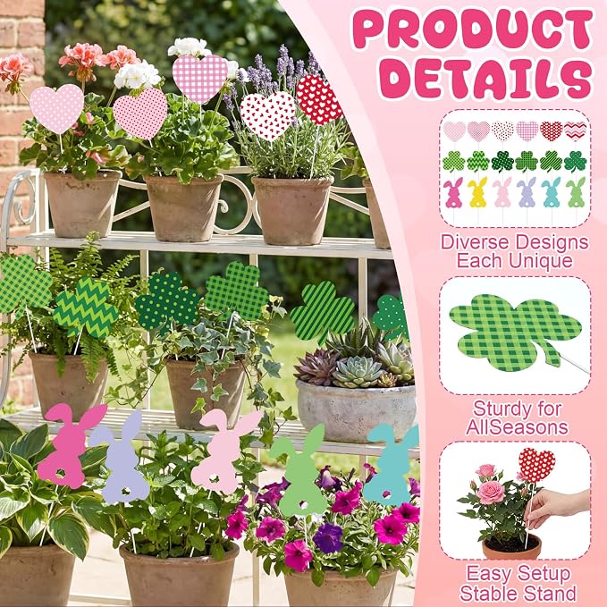 Amyhill 18 Pcs Garden Decor for Outside Heart Metal Garden Stakes, Outdoor Decorations Metal Stake for Patio Lawn Yard Planter Porch Pathway Pot