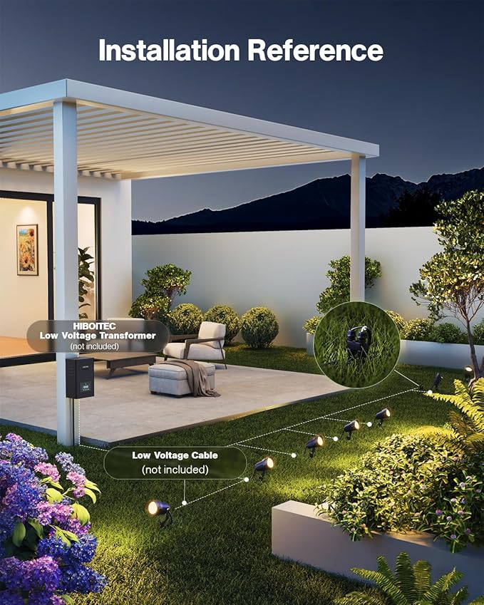 HIBOITEC Low Voltage Landscape Lighting with Connectors 12W Spotlights Landscape Lights Kit 12-24V AC/DC IP65 Waterproof 2700K for House Yard Trees Garden Outdoor 1 Pack