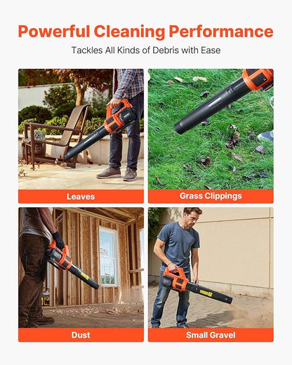 VEVOR 20V Cordless Leaf Blower with Brushless Motor, 450 CFM/110 MPH, Battery Powered Electric Leaf Blowers for Lawn Care with 2.0Ah Battery and Fast Charger