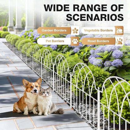 25 Pack White Decorative Garden Fence Panels - 26.41Ft Arched Landscape Border Rustproof No-Dig Animal Barrier Fence Panels for Yard Edging Flower Bed Patio Dog Run Area&Outdoor