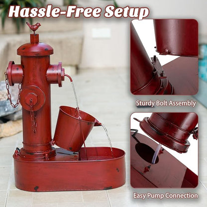 2-Tier Outdoor Water Fountain, 27" Heavy-Duty Metal Garden Fountains | Rustic Waterfall with Pumb & Debris Filter Screen, Rustproof Fire Hydrant Soothing Water Flow for Patio Yard Porch Decor