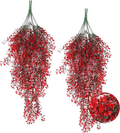 RECUTMS 4 Pcs Faux Hanging Vines Ferns Artificial Hanging Plants Fake Ivy Wall Plants Decoration for Summer Indoor Outdoor Patio Garden Wedding Graduation Balcony Christmas Party Home(Red)