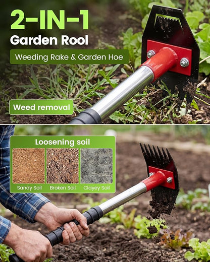 Weed Puller Tool with Long Handle, 2-in-1 Gardening Weeds Remover Tool , 66-Inch Adjustable Handle, Manual Weeding Puller for Garden, Yard, Patio, Law