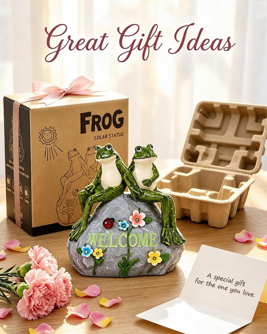 Nacome Solar Garden Outdoor Statues Frog with Succulent and 7 LED Lights - Lawn Decor for Patio, Balcony, Yard Ornament for Mom Grandma Women