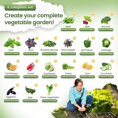 36 Vegetable Variety Pack - 17,600+ Non-GMO Heirloom Seeds for Planting Vegetables and Herbs, 36 Individually Packed Seed Packets for Indoor, Outdoor, Greenhouse & Hydroponic Gardening