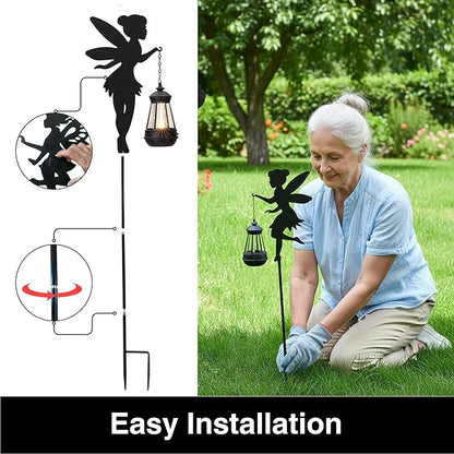 Solar Fairy Garden Accessories Outdoor 1 Pair - Metal Stakes Decorative Figurines Housewarming Ornament for Patio, Lawn, Yard, Pathway - Unique Gift Ideas for Mom Grandma (Type B Color-Shifting)