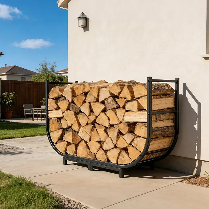 facka 40 Inch Firewood Rack Outdoor, Metal Wood Rack | Iron Fire Log Stacker Holder for Fireplace, Patio, Porch, Yard, Garden, Indoor Outdoor Wood Storage
