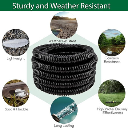 LONGRUN Pond Tubing 1.25 Inch 1-1/4'' Diameter, 23.6 Feet Long Corrugated Flexible Hose Pipe, Pool PVC Tube for Garden Ponds Waterfalls Camping Caravans Filters Drainage Marine