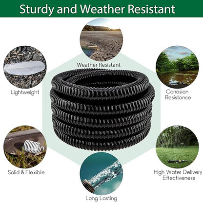 LONGRUN Pond Tubing 1.5 Inch 1-1/2'' Diameter, 26.9 ft Long Corrugated Flexible Hose Pipe with Clamps Pipe Fittings, Pool PVC Tube for Garden Ponds Waterfalls Camping Caravans Filters Drainage Marine