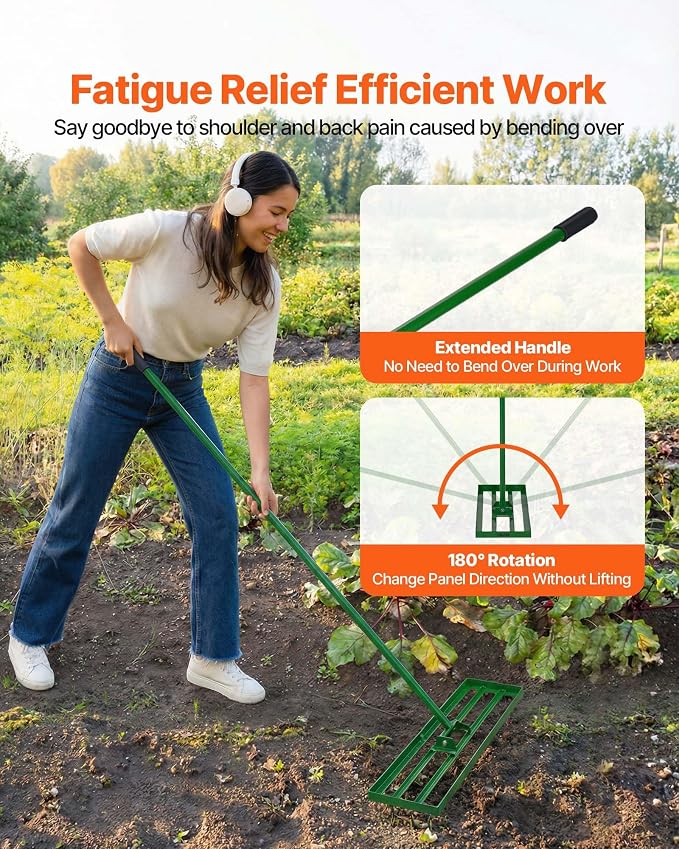 VEVOR Lawn Leveling Rake, 36"x10" Level Lawn Tool, Heavy-Duty Lawn Leveler with 78" Steel Extended Handle, Yard Leveling Rake Suit for Garden, Golf Lawn, Farm