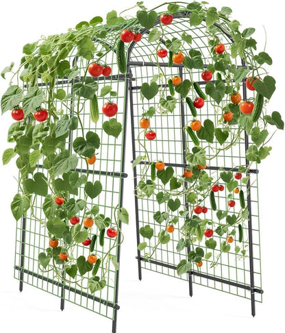 Garden Arch Trellis, 7.5FT Extra Tall Polyethylene-Coated Stainless Steel Garden Trellis for Climbing Plants, Vegetables, Flowers, Outdoor Pergola Arbor Wedding Party Decoration, Cucumber Trellis, Gar