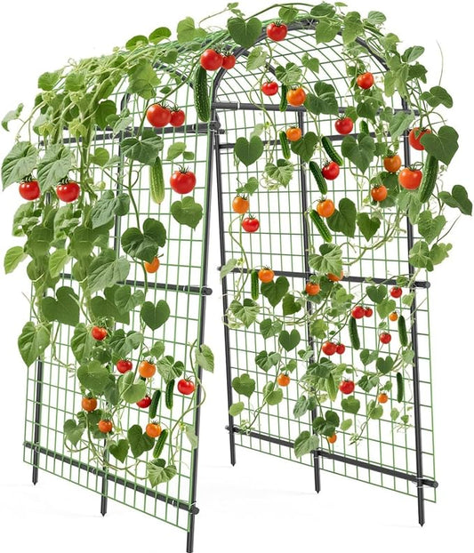 Garden Arch Trellis, 7.5FT Extra Tall Polyethylene-Coated Stainless Steel Garden Trellis for Climbing Plants, Vegetables, Flowers, Outdoor Pergola Arbor Wedding Party Decoration, Cucumber Trellis, Gar