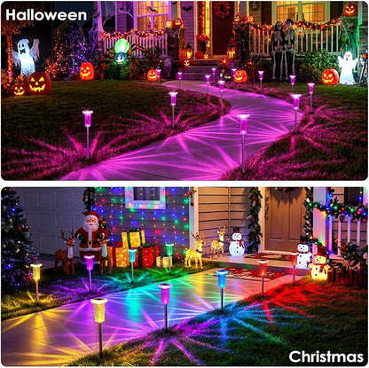 DenicMic Solar Pathway Lights Outdoor Waterproof 4 Pack 10 Lighting Mode | 3000K/4000K/6000K Fix Color Changing LED Acrylic Stainless Steel Crystal Style Star Pattern Yard Garden Landscape Path Lights