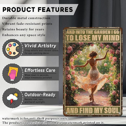 Garden Sign Outdoor Metal Sign And Into The Garden I Go Vintage Gardening Sign Soul Quote Wall Art for Outdoor Backyard 12 * 8inch