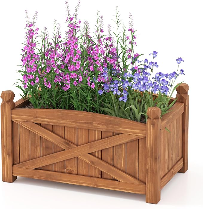 Giantex Raised Garden Bed, Wooden Planter Box Outdoor, 25”x 16”x 15” Rectangular Garden Bed for Vegetables Flower Herb Fruit
