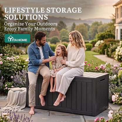 YITAHOME 100 Gallon Large Outdoor Deck Box | Waterproof Resin Storage Box, Lockable Indoor Outdoor Storage Container for Patio Furniture Cushions, Pool Accessories