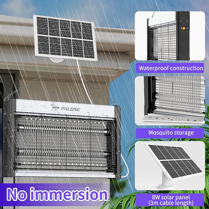 Solar Bug Zapper Outdoor, 4500V Mosquito Zapper with 10ft Cable, Rechargeable Electric Bug Zapper with 10W Solar Panel, Waterproof Fly Insect Mosquito Trap for Backyard, Patio, Garden, Balcony