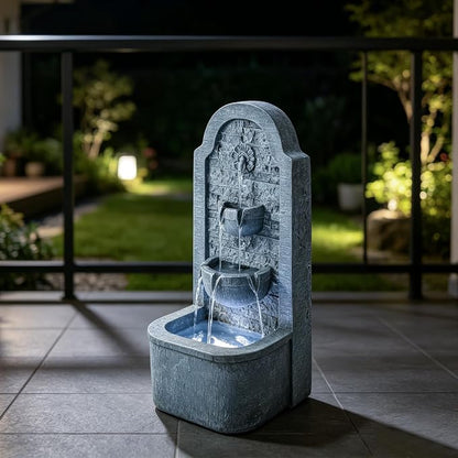 30.3" H Floor Standing Indoor Waterfall Fountain with LED Lights, Outdoor Water Fountain, Water Feature for Patio, Garden, Backyard, Porch, Home Decor