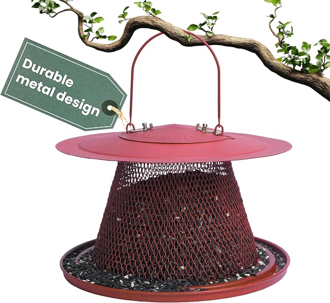 Perky-Pet Red Cardinal Wild Bird Feeder-2.5 lb Seed Capacity,Holds Up to 15 Birds Simultaneously,Metal Hanging Feeder for Outdoors,Collapsible Mesh Design,Built-In Hook&Circular Tray,C00322(Pack of 6)