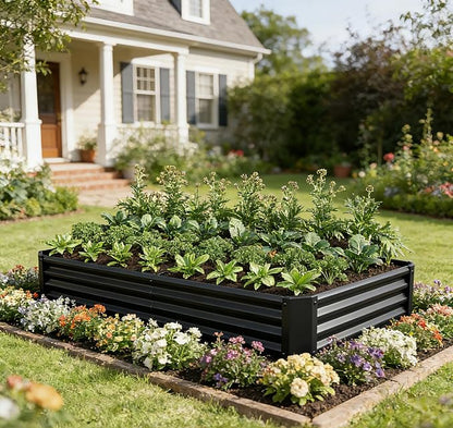 Metal Galvanized Raised Garden Bed Kit, 6 x 3 x 1 ft Galvanized Steel Raised Garden Planter Box Outdoor with Open Base for Growing Vegetables/Flowers/Herbs/Fruits/Succulents, Rectangle, Black