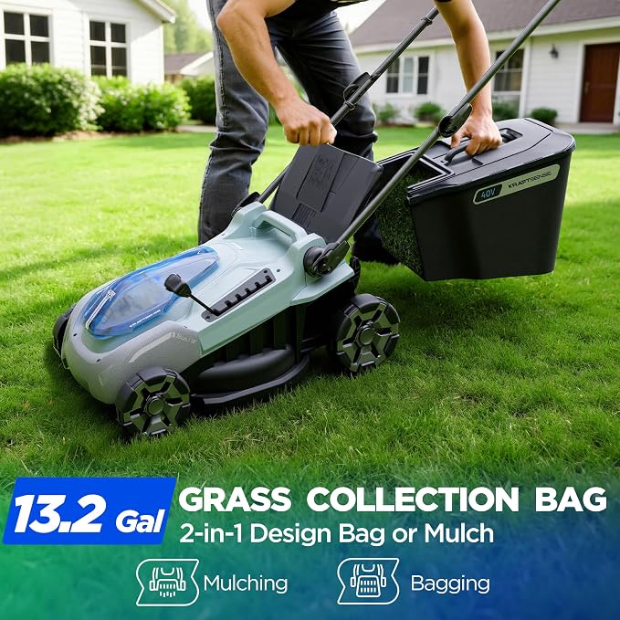 16-Inch Electric Lawn Mower, 40V Brushless Cordless Push Mower with 4.0Ah Battery & Charger, 2-in-1 Mulching/Bagging, 6-Position Height for Small Yards
