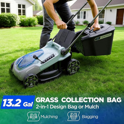 16-Inch Electric Lawn Mower, 40V Brushless Cordless Push Mower with 4.0Ah Battery & Charger, 2-in-1 Mulching/Bagging, 6-Position Height for Small Yards