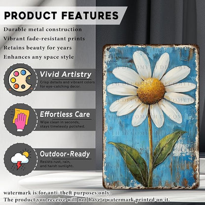 Vintage Daisy Flower Tin Sign Retro Garden Metal Poster Funny Wall Art Cafe Office Home Bar Plub Club Shop Toilet Indoor Man Cave Farmhouse Accessories Bathroom Farm Garden Plaque 12 * 8inch