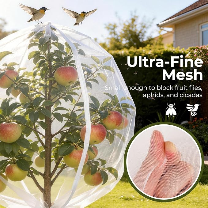 Fruit Tree Netting Cover with Zipper & Drawstring, 2 Packs 8ft x 8ft Insect Bird Barrier Netting for Garden Protection, Ultra Fine Mesh Garden Netting