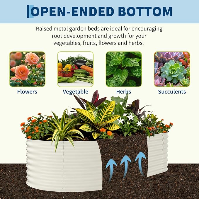 Garvee 2 Pack 10x4x1.5ft Galvanized Raised Garden Bed Kit, Oval Metal Planter Boxes with Anti-Cut Safety Edges, Rust-Resistant Deep Root Planters for Outdoor Vegetables, Flowers, Herbs, Beige