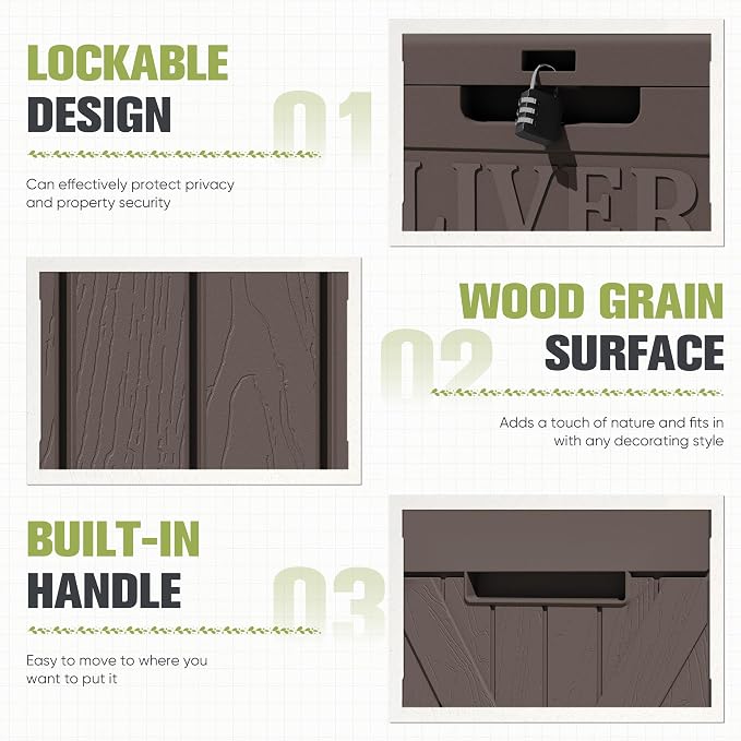Greesum 48 Gallon Outdoor Package Delivery Box with Lock, Waterproof Secure Parcel Drop Box for Porch, Double-Wall Resin Storage, Brown