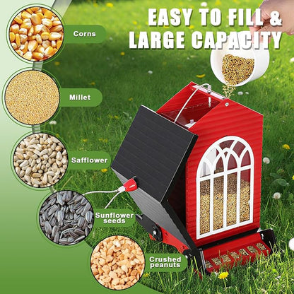 Gbekery Squirrel Proof Bird Feeder for Outdoors,5LB Large Capacity,Metal Wild Bird Seed Feeder with Bilateral Weight-Activated Perches for Outside Hanging,Finch,Cardinal,Blue Jay,Garden Decoration,Red