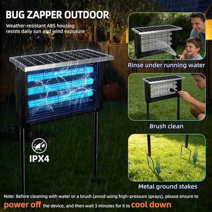 Solar Bug Zapper Outdoor for 3000 sq.ft, Waterproof Mosquito Zapper, Rechargeable Fly Zapper with 3 LED Tube,Cordless Solar Mosquito Killer for Patio Yard Garden Camping with 13W Solar Panel (9023A)