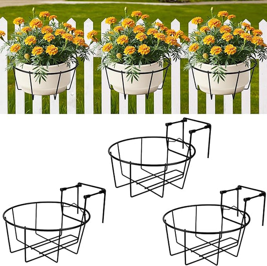 Adjustable Hanging Railing Planter, 3 Pack Fit 1.5 to 4.5 Inches Railing, Weather-Resistant Metal Balcony Rail Planters, Work for Outdoor Fence Deck Garden Patio Halloween Christmas Decor