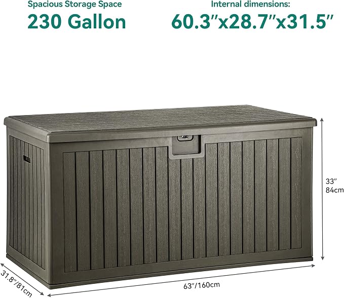YITAHOME XXL 230 Gallon Large Deck Box | Outdoor Storage for Patio Furniture Cushions,Garden Tools with Flexible Divider,Waterproof,Lockable (Light Brown)