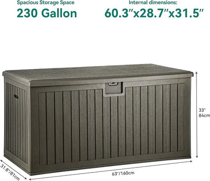 YITAHOME XXL 230 Gallon Large Deck Box | Outdoor Storage for Patio Furniture Cushions,Garden Tools with Flexible Divider,Waterproof,Lockable (Light Brown)