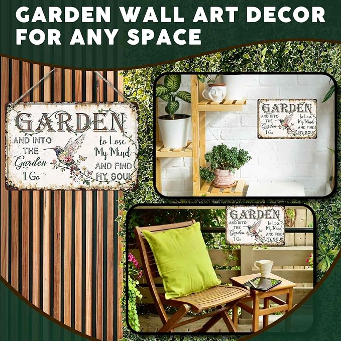 PEACHGARDEN Garden Signs Vintage Metal Sign Into The Garden To Lose My Mind Retro Gardening Poster Yard Wall Art Decor for Patio Greenhouse Backyard Cottage Outdoor 8x12 inch