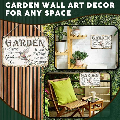 PEACHGARDEN Garden Signs Vintage Metal Sign Into The Garden To Lose My Mind Retro Gardening Poster Yard Wall Art Decor for Patio Greenhouse Backyard Cottage Outdoor 8x12 inch