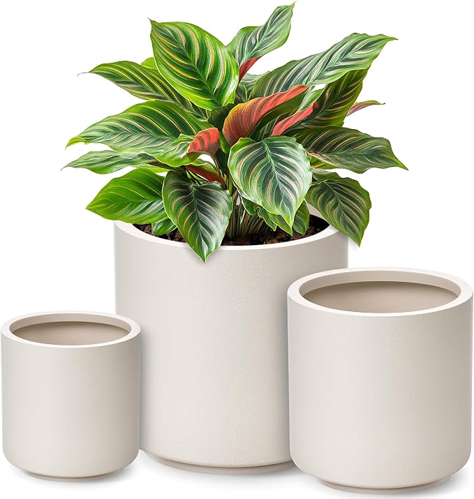 homenote Flower Pots 13.2/10.5/8.5 Inch,Large Plant Pots Indoor with Drainage,Plastic Pots for Plants,Garden Pots for Outdoor,Large Planters for Indoor Plants,Big Plastic Planter,White(3 Pcs)
