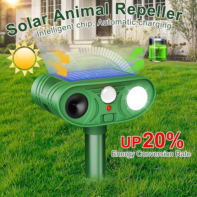 Ultrasonic Deer Repellent Devices Solar Animal Repellent Outdoor with Motion Sensor to Keep Cat Rabbit Raccoon Out of Yard Garden Farm Squirrel Fortress Pro Deer Deterrent for Plant,4Pack