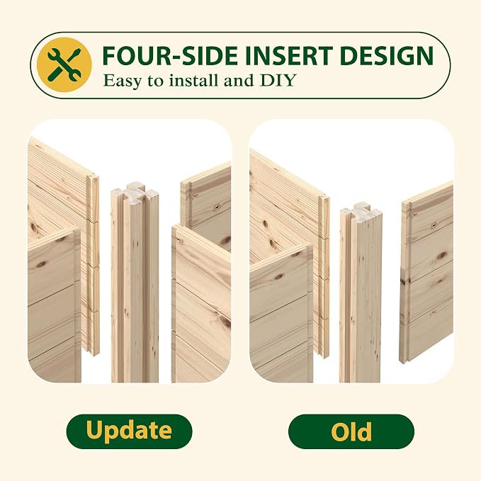 MUPATER 8x4x1.2ft Wooden Raised Garden Bed, Wood Planter Box Outdoor with Mortise & Tenon Design, 34.5 Cubic Feet Raised Beds for Gardening Herbs, Vegetables and Flowers, Natural