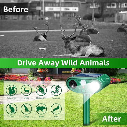Solar Animal Repeller Outdoor 4 Pack, Motion Activated Deer Deterrent | Motion Activated Cat Repellent with LED Strobe Light Repeller Keep Squirrel Raccoon Skunk Rabbit Away from Yard Garden Farm