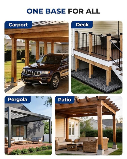 8x8 Post Base Brackets 4-Pack (7.5x7.5in Actual) - Heavy Duty Deck Post Anchor for Pergola, Gazebo, Playset - Black Powder Coated Steel with Standoff