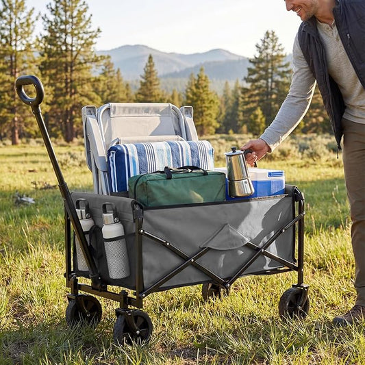 OLIXIS Collapsible Wagon 67L Compact Lightweight Utility Folding Wagon Cart with Wheels – 220 lbs Weight Capacity, Flexible Handle for Beach, Grocery, Camping, Shopping, Sports & Garden, Gray