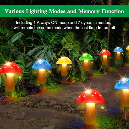 Mushroom Solar Lights Outdoor Waterproof Outside Garden Yard Lawn Decors | Long Lasting Stake Lights 8 Mushrooms 8 Modes Flowerbed Pathway Decorations