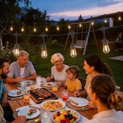SUFEIMAS LED-Outdoor-String-Lights-Patio-Light-Outside 100FT Waterproof String Light with Remote Dimmer Outdoor Lighting with 68 Plastic Bulbs Hanging Lights for Porch Garden Backyard,1.5 FT Spacing
